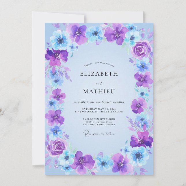 Convites Casamento de Flor Silvestre Violeta Periwinkle (Frente)