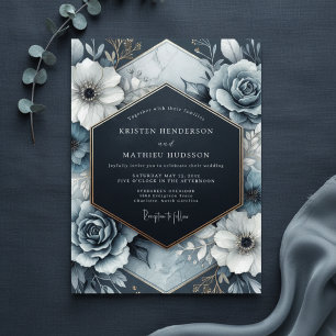 Convites Casamento de Flor Slate Blue Opulenta