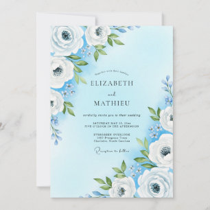 Convites Casamento de Flor Suave Azul Céu