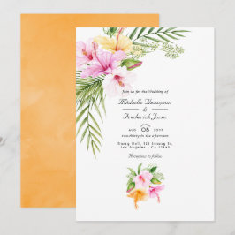 Convites Casamento de Flor Tropical de Praia Código QR RSVP
