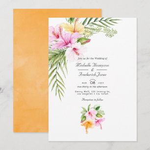 Convites Casamento de Flor Tropical de Praia Código QR RSVP