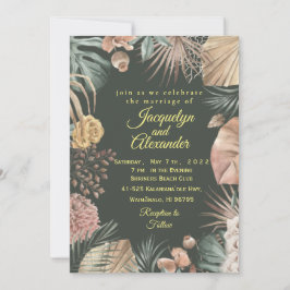 Convites Casamento de Flor Tropical Escura Personalizada
