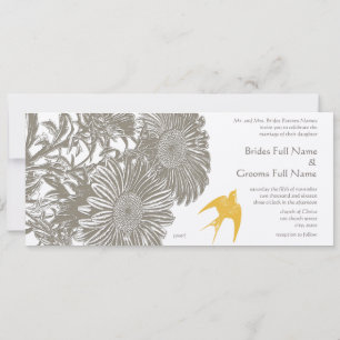 Convites Casamento de Flor Vintage Caqui e Passarinho Golde