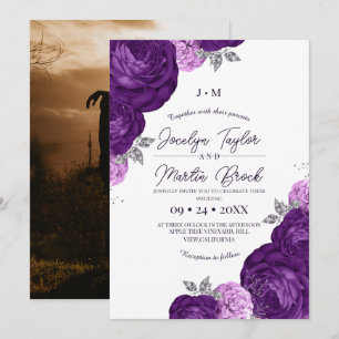Convites Casamento de Flora Caprichosa Moderna Roxa e Branc