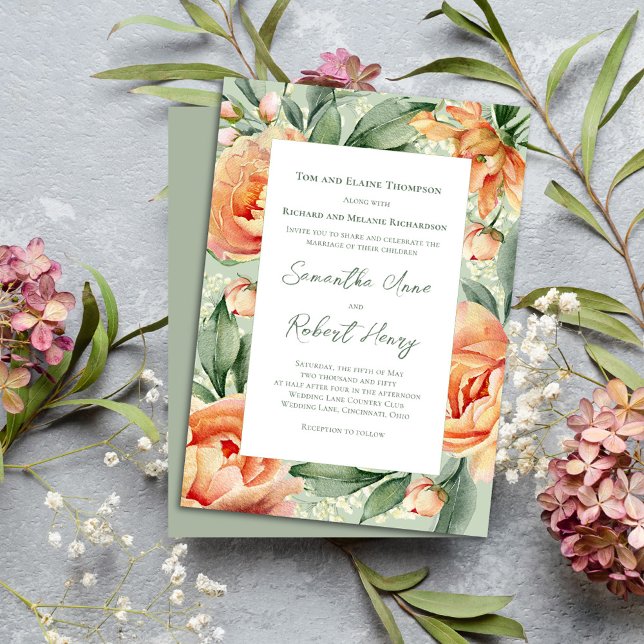 Convites Casamento de Flora de Pêssego de Aquarela Elegante (Peach floral elegant invitation)