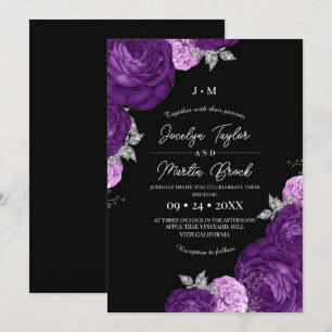 Convites Casamento de Flora Moderna e Caprichosa Preto e Ro
