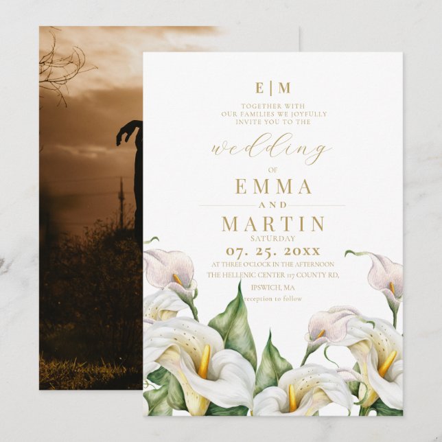 Convites Casamento de Florais Aquarela Boêmios (Frente/Verso)