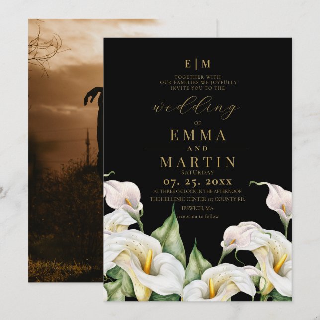 Convites Casamento de Florais Aquarela Boêmios (Frente/Verso)