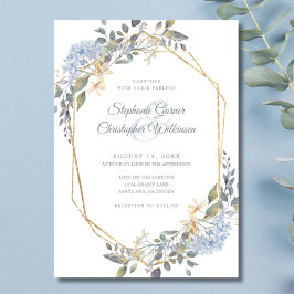 Convites Casamento de Florais Azuis Empoeirados em Moldura 