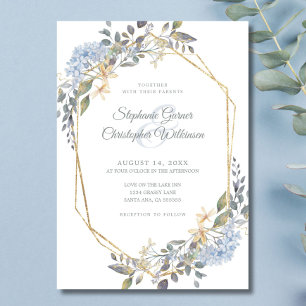 Convites Casamento de Florais Azuis Empoeirados em Moldura