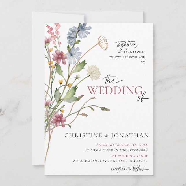 Convites Casamento de Florais Boho Modernos | Flor Silvestr (Frente)