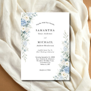 Convites Casamento de Florais Creme Branco Azul Empoeirado