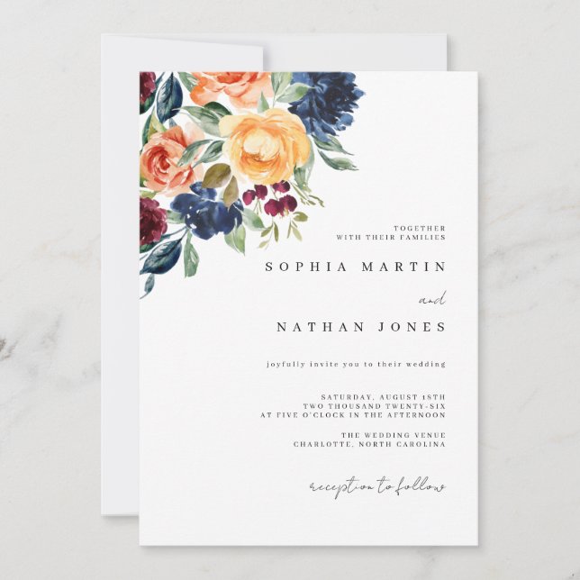 Convites Casamento de Florais Florais de Cobra Burgundia de (Frente)