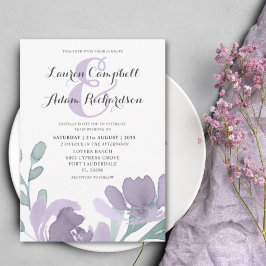 Convites Casamento de Florais Roxos em Aquarela Boho