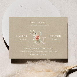 Convites Casamento de Floral Ampersand Elegante Rustic Kraf