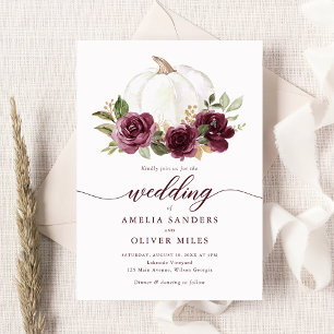 Convites Casamento de Floral Burgundy Pumpkin Queda Greener