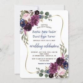 Convites Casamento de Floral Dourado com Marinho de Lavanda