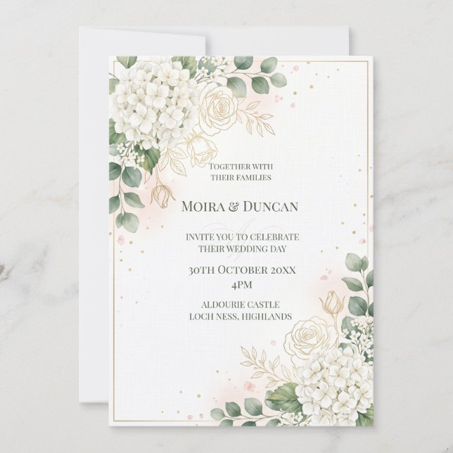 Convites Casamento de Floral Verde Marfim (Frente)