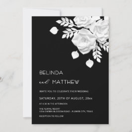 Convites Casamento de Flores 3D em Preto e Branco