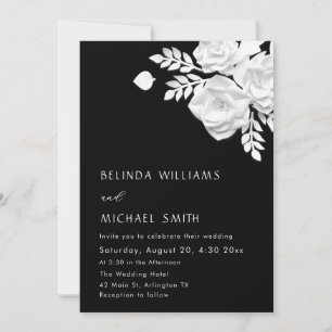 Convites Casamento de Flores 3D Preto e Branco 