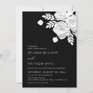 Convites Casamento de Flores 3D Preto e Branco