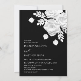 Convites Casamento de Flores 3D Preto e Branco