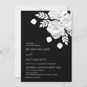 Convites Casamento de Flores 3D Preto e Branco