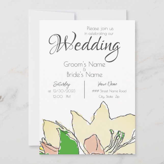 Convites Casamento de Flores Amarelas (Frente)