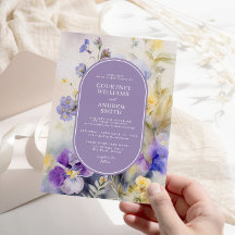 Casamento de Flores Amarelas e Púrpuras de Aquarel