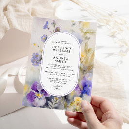 Convites Casamento de Flores Amarelas e Púrpuras de Aquarel