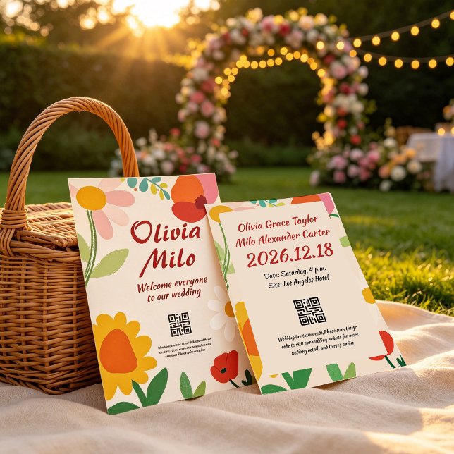 Convites Casamento de flores ao ar livre desenhadas à mão (Criador carregado)