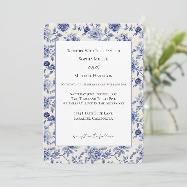 Convites Casamento de Flores Azuis Bonitas (Em pé/Frente)