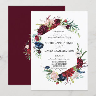 Convites Casamento de Flores Azuis da Borgonha do Jardim Wh