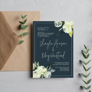 Convites Casamento de Flores Azuis da Meia-Noite Encantadas