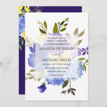 Casamento de flores azuis e amarelas da Elegant pr