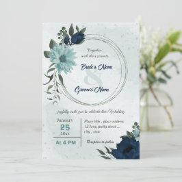 Convites Casamento de flores azuis e marinhos poeirentos