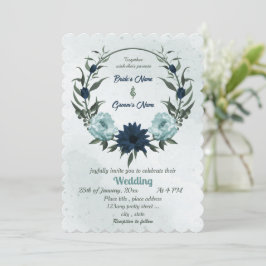 Convites Casamento de flores azuis e marinhos poeirentos
