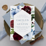 Convites Casamento de flores azuis e salgadas Elegante<br><div class="desc">design floral de inverno com texto editável e flores azuis e borrifadas de cor d'água.</div>