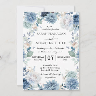 Convites Casamento de flores azuis empoeiradas Elegante Wat