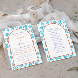 Convites Casamento de Flores Azuis Larona Sunset Orange