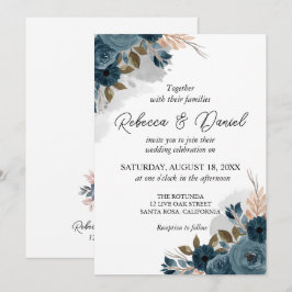 Convites Casamento de flores azuis marinhos modernas