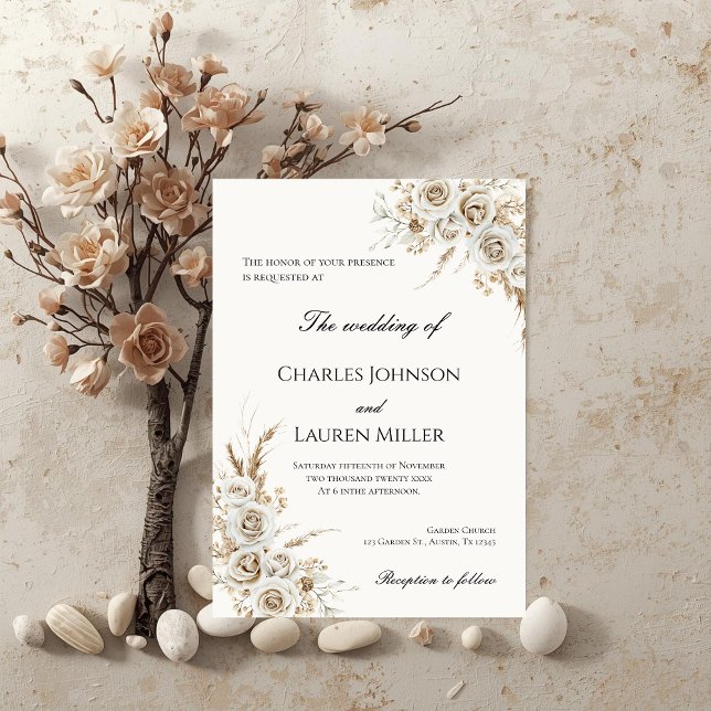 Convites Casamento de Flores Bege (Criador carregado)