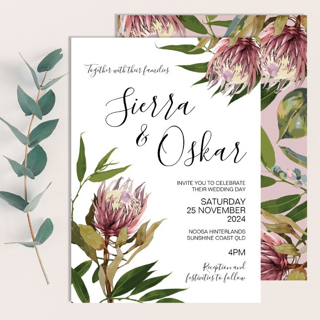 Convites Casamento de Flores Boho Protea Nativas (Criador carregado)