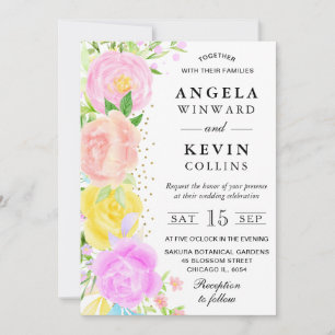 Convites Casamento de Flores Boho Rosa Laranja e Amarelo