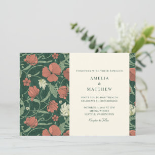 Convites Casamento de Flores Botânicas Verdes Elegantes