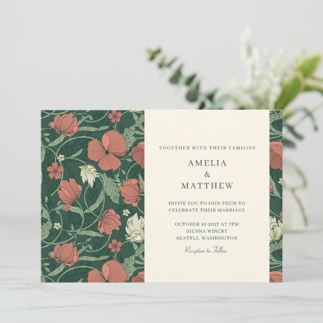 Convites Casamento de Flores Botânicas Verdes Elegantes Vin (Em pé/Frente)