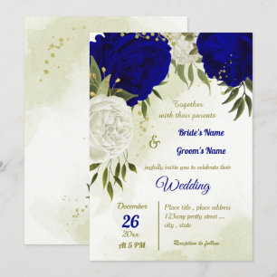 Convites casamento de flores brancas azuis reais