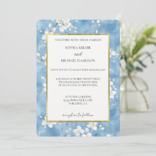 Convites Casamento de Flores Brancas Bonitas Azul Céu