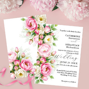 Convites Casamento de Flores Brancas e Rosa Romântica