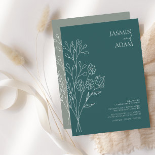 Convites Casamento de flores brancas esmeraldas mínimas